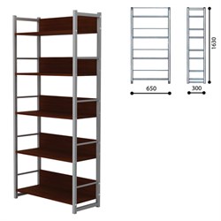 Стеллаж на металлокаркасе, 1630х650х300 мм, серый каркас, 5 полок ЛДСП орех, Д-343 - фото 15056207