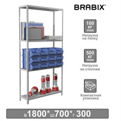 Стеллаж металлический BRABIX "MS KD-180/30/70-4", 1800х700х300 мм, 4 полки, сборная стойка, 291112, S240BR123402 - фото 15056271