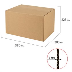 Гофрокороб, длина 380 мм х ширина 280 мм х высота 225 мм, марка Т22, профиль В, FEFCO 0201 / ГОСТ, исполнение А, 440055 - фото 15057853