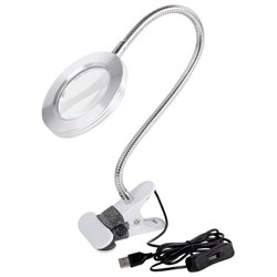 Лупа настольная на прищепке с LED-ПОДСВЕТКОЙ, диаметр 75 мм, увеличение 3, BRAUBERG, 455931 - фото 15057955