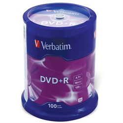 Диск DVD+R (плюс) VERBATIM 4,7 Gb 16x Cake Box (упаковка на шпиле), КОМПЛЕКТ 100 шт., 43551 - фото 15058267