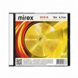 Диск DVD-R MIREX, 4,7 ГБ, 16x, Slim Case, 1 штука, UL130003A1S - фото 15058373
