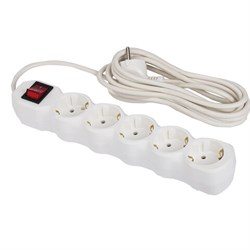 Сетевой фильтр СУ10-005 5 розеток, с заземлением, выключатель, 10 А, 5 м, белый, 7040 - фото 15058395