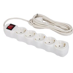 Сетевой фильтр СУ10-005 5 розеток, с заземлением, выключатель, 16 А, 3 м, белый, 7044 - фото 15058396