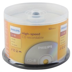 Диск CD-R PHILIPS, 700 Мб, 52x, Cake Box (упаковка на шпиле), КОМПЛЕКТ 50 шт., CR7D5SB50/97 - фото 15058399
