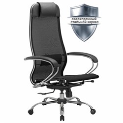 Кресло офисное МЕТТА "К-12", хром, ткань-сетка, сиденье и спинка регулируемые, черное - фото 15058747