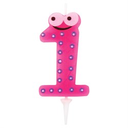 Свеча-цифра для торта "1" "С глазками", 6 см, ЗОЛОТАЯ СКАЗКА, с держателем, в блистере, 591404 - фото 15058811