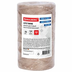 Шпагат джутовый упаковочный полированный, длина 500 м, диаметр 1,5 мм, 1200 текс, BRAUBERG, 605008 - фото 15059166