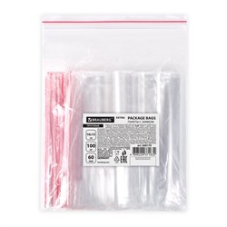 Пакеты ZIP LOCK "зиплок" ПРОЧНЫЕ, комплект 100 шт., 100х150 мм, ПВД, 60 мкм, BRAUBERG EXTRA, 608170 - фото 15059460