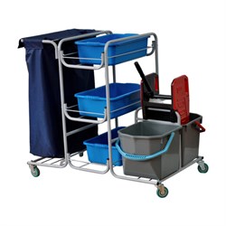 Тележка уборочная Eco-Force МНОГОФУНКЦИОНАЛЬНАЯ MEGA 2 ведра по 25 л, отжим, 3 поддона, держатель и основание для мешка, мешок, 26EF/1, 26EF/1 б/в - фото 15059760