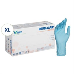 Перчатки нитриловые смотровые, 90 пар (180 штук), повышенная чувствительность, размер 9-10, XL (очень большой), DERMAGRIP Ultra, D1104-27 - фото 15060056