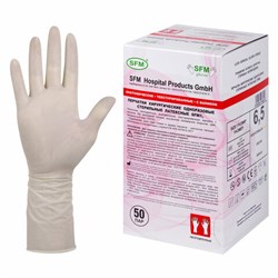 Перчатки латексные стерильные хирургические, КОМПЛЕКТ 50 пар (100 штук), Германия, размер 6,5, S (малый), SFM - фото 15060164
