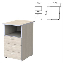 Тумба приставная "Бюджет", 400х600х740 мм, 3 ящика, полка, дуб шамони светлый, 402657-430 - фото 15060279