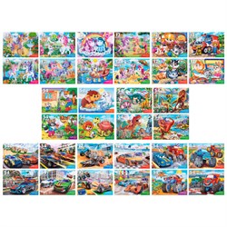 Пазлы картонные 12 элементов + 54 элемента, КОМПЛЕКТ 32 шт., поле 17,5х13 см, РЫЖИЙ КОТ - фото 15060599