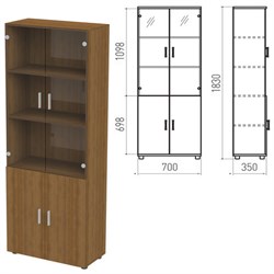 Шкаф закрытый со стеклом "Канц", 700х350х1830 мм, цвет орех пирамидальный (КОМПЛЕКТ) - фото 15060998