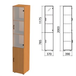 Шкаф закрытый со стеклом "Фея", 370х390х2000 мм, цвет орех милан (КОМПЛЕКТ) - фото 15061017