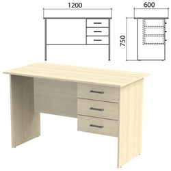 Стол письменный "Канц", 1200х600х750 мм, тумба 3 ящика, цвет дуб молочный (КОМПЛЕКТ) - фото 15061137
