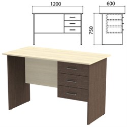 Стол письменный "Канц", 1200х600х750 мм, тумба 3 ящика, цвет дуб молочный/венге (КОМПЛЕКТ) - фото 15061139