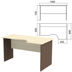 Стол письменный эргономичный "Канц", 1400х800х750 мм, правый, цвет дуб молочный/венге (КОМПЛЕКТ) - фото 15061147