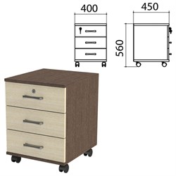 Тумба подкатная "Канц", 400х450х560 мм, 3 ящика, замок, цвет венге/дуб молочный (КОМПЛЕКТ) - фото 15061209