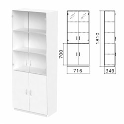 Шкаф закрытый со стеклом "Бюджет", 716х349х1810 мм, белый (КОМПЛЕКТ) - фото 15061480