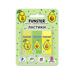 Ластики FUNSTER (ФАНСТЕР) "AVOCADO", НАБОР 3 штуки, 50х21х16 мм, прямоугольные, картонный держатель, экологичный ПВХ, блистер, 272724 - фото 15068986