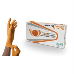 Перчатки нитриловые сверхпрочные с текстурой SFM MEGA TEX ORANGE, Германия, 25 пар (50 штук), размер L (большой), 4036534914205 - фото 15069038
