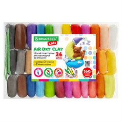 Пластилин супер лёгкий воздушный застывающий 36 шт. (32 цвета + 2 белых + 2 черных) 360 г, 3 стека, BRAUBERG KIDS, 106309 - фото 15070474