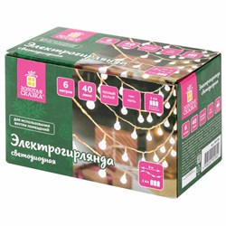 Электрогирлянда-нить комнатная "Шарики", 6 м, 40 LED, теплый белый, на батарейках, ЗОЛОТАЯ СКАЗКА, 591730 - фото 15070825