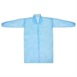 Халат одноразовый голубой на кнопках КОМПЛЕКТ 10 шт., XL, 52-54 размер, 110 см, рукав на резинке, 20 г/м2, СНАБЛАЙН - фото 15070933