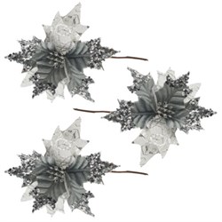 Украшение елочное КОМПЛЕКТ 3 шт., "Цветок", диаметр 22 см, длина 20 см, серебро, ЗОЛОТАЯ СКАЗКА, 592418 - фото 15079180