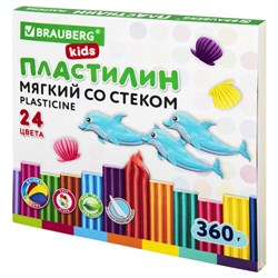 Пластилин мягкий восковой BRAUBERG KIDS, 24 цвета, 360 г, со стеком, 106498 - фото 15080998