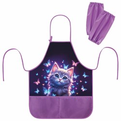 Фартук с нарукавниками для уроков труда BRAUBERG KIDS, 2 кармана, регулировка по росту, 46x54 см, "Curious cat", 273638 - фото 15081215
