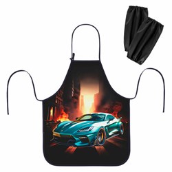Фартук с нарукавниками для уроков труда ЮНЛАНДИЯ, регулировка по росту, 46х54 см, "Fire car", 273768 - фото 15081232