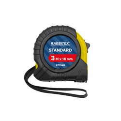Рулетка измерительная 3 м х 16 мм, обрезиненный корпус, с фиксатором, RABBITEX (РАББИТЕКС) Standard, 671348 - фото 15092113
