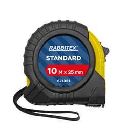 Рулетка измерительная 10 м х 25 мм, обрезиненный корпус, с фиксатором, RABBITEX (РАББИТЕКС) Standard, 671351 - фото 15092116