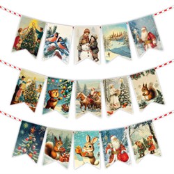 Гирлянда новогодняя "Ретро", 15 флажков, 10х15 см, картон, 2,5 м жгут, ЗОЛОТАЯ СКАЗКА, 592585 - фото 15093895