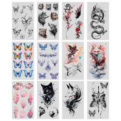 Наклейки-тату переводные "Цветные", 20,5х10 см, ассорти 12 видов, FUNSTER (ФАНСТЕР), 666105 - фото 15093953