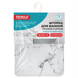 Шторка для ванной ПОЛИЭСТЕР, 180х180 см, кольца в комплекте, БЕЛЫЙ МРАМОР, PRIMILA (ПРИМИЛА), 700079 - фото 15093982