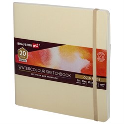 Скетчбук для акварели, 200 г/м2, 195х195 мм, среднее зерно, 20 л., сшивка, резинка, БЕЖЕВЫЙ, BRAUBERG ART PREMIERE, 113260 - фото 15095698