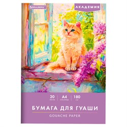Бумага для гуаши А4 20 л., 180 г/м2, 210х297 мм, в папке, BRAUBERG АКАДЕМИЯ, "Котик", 117737 - фото 15097531