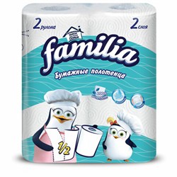Полотенца бумажные бытовые, спайка 2 шт., 2-слойные (2х12 м), FAMILIA, 22,7x12 см, белые, 5083815 - фото 15106091