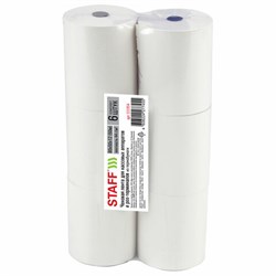 Чековая лента ТЕРМОБУМАГА 80 мм (диаметр 65 мм, длина 50 м, втулка 12 мм), КОМПЛЕКТ 6 шт., 44 г/м2, STAFF, 111954 - фото 15109222