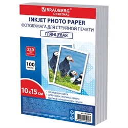 Фотобумага глянцевая, 10х15 см, 230 г/м2, односторонняя, 100 листов, ПАКЕТ, BRAUBERG ORIGINAL, 364409 - фото 15110601