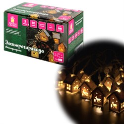 Электрогирлянда-нить комнатная "Домики дерево", 2 м, 10 LED, теплый белый, на батарейках, ЗОЛОТАЯ СКАЗКА, 591728 - фото 15110696