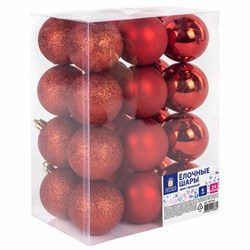 Шары ёлочные 24 шт., 6 см, "Trio", пластик, КРАСНЫЕ (глянец, матовый, глиттер), ЗОЛОТАЯ СКАЗКА, 592162 - фото 15110707
