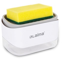 Диспенсер/дозатор для моющего средства, органайзер + губка, БЕЛЫЙ, 14,5х9х10 см, LAIMA HOME, 700041 - фото 15115999