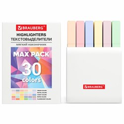 Набор текстовыделителей 30 ЦВЕТОВ BRAUBERG "SUPER MIX", линия 1-5 мм, мягкий скошенный наконечник, 152539 - фото 15119190