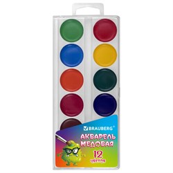 Краски акварельные BRAUBERG "МОНСТРИКИ", медовые, 12 цветов, круглые кюветы, 192641 - фото 15120861