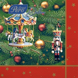 Салфетки бумажные 20 шт., 33х33 см, "Новогодняя карусель", 3 слоя, европодвес, GrandPero Deluxe, 2869 - фото 15122369